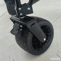 Chariot pliant pivotant en acier avec plateforme métallique et quatre grandes roues pneumatiques, personnalisable OEM, pour outils, plage, rangement, courses et pêche