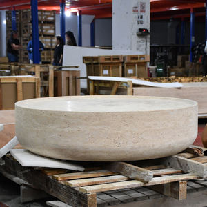 طاولة قهوة أرضية منخفضة الارتفاع بتصميم عصري مخصص لغرفة المعيشة، طاولة شاي مركزية متينة من الترافرتين البيج - Product Image 3