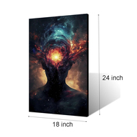 Tableaux sur toile 18-24 pouces, peinture abstraite noire, paysage mental romantique, explosion galactique, symbolisme cosmique infini, Art Déco, cadeau pour la maison