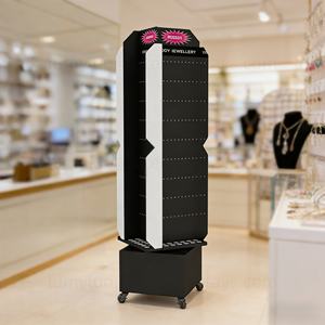 Étagère de présentation de bijoux mobile avec panneau perforé rotatif à 360° et miroir, support métallique à 4 côtés pour boutique, exposition - Product Image 1
