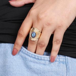 แหวนพลอยลาบราดอไรต์ธรรมชาติทำด้วยมือเงินสเตอร์ลิงชุบทอง18K สไตล์อินเทรนด์สำหรับวันครบรอบแต่งงาน - Product Image 3