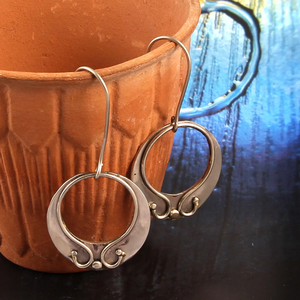 Best Selling Vintage-<b>Inspired</b> Art Nouveau Silver Hoop Earrings Boho Chic Swirl Dangles Handmade Hoop Jhumkas - Product Image 2