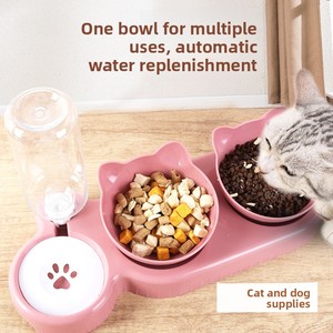 Distributeur d'eau automatique double bol pour chat et <span class=keywords><strong>chien</strong></span> 2-en-1, gamelles auto-remplissantes anti-déversement pour nourriture/eau, mangeoire en plastique pour animaux de compagnie - Product Image 4
