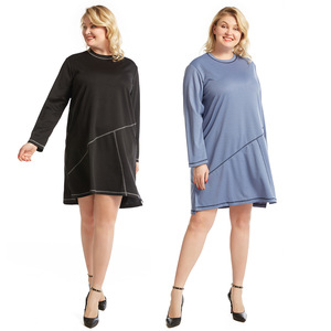 En stock Robe décontractée ample grande taille à col en V et couleurs contrastées pour <span class=keywords><strong>femmes</strong></span> rondes CS536 Vente chaude housaile - Product Image 1