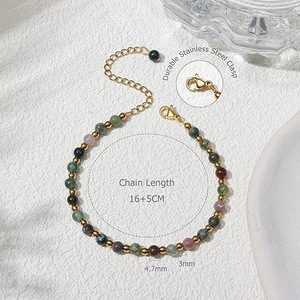 Bracciale europeo americano Cross-Border moda donna acciaio inossidabile oro perline nuovo naturale indiano verde farfalla oro
