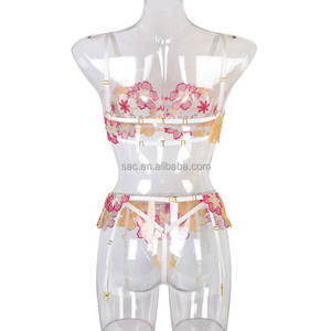 萨克诺夫W507批发2021新款美国三色蕾丝分体吊袜带3件套碎花性感青少年内衣 - Product Image 6