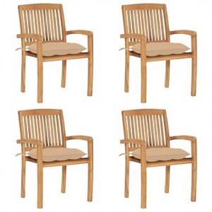 Juego de Muebles de Patio, 4 Sillas Apilables de Madera de Teca Sólida Marrón con Cojines - Product Image 1