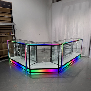 Full Vision Tempered Glass <strong>Showcases</strong> with Color Base for Tobacco Shop Wall Display Cabinet Heavy LED Light - Product Image 1