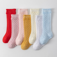 Chaussettes mi-mollet confortables en maille pour bébés filles, motif nœud et volants mignons, collection Printemps-Été