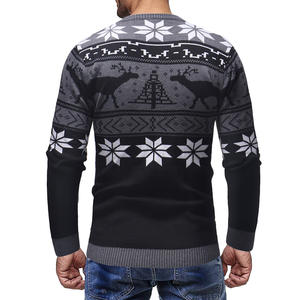 Pull de Noël moche personnalisé ODM en jacquard Fair Isle pour hommes et femmes, motif flocon de neige et Père Noël, col rond, tricoté pour l'hiver, vente en gros - Product Image 2