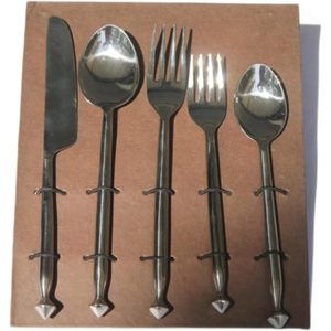 PARIJAT Handicrafts Premium Cutlery Set 5 Pcs Flatware Powder Coated Stainless Steel Includes 2 Spoons 2 Forks 1 Knife <b>Utensil</b> - Product Image 2