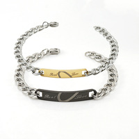 Pulseras de Pareja Personalizadas con Placa Curva Grabada con Letras, Regalo de Acero Inoxidable para Enamorados