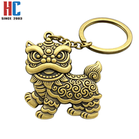 Porte-clés artisanal commémoratif du Festival du Printemps, motif Danse du Lion chinois, en métal émaillé plaqué or moderne, personnalisé, de fabrication usine avec 23 ans d'expérience