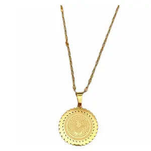 Perhiasan inspirasi kalung baja tahan karat bulat atmosfer sederhana kalung Totem Ottoman Muslim berlapis emas 18k