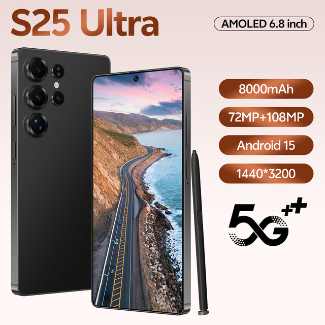 5G S25 Mobile Phone 6.8 Inch HD Display 16GB RAM 1TB ROM 108MP Camera Deca-core Android 15