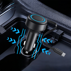 Chargeur de voiture portable 3-en-1 12V 60W pour ordinateur portable avec câble rétractable - Product Image 2