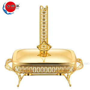 Chauffe-Plat Rectangulaire de Haute Qualité en Acier Inoxydable, Réchaud à Alcool Doré pour Buffet avec Couvercle en Verre, Bain-Marie pour Traiteur - Product Image 2