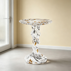 <span class=keywords><strong>Tavolino</strong></span> Moderno Scultoreo in Resina Ecologica e Durevole con Foglia <span class=keywords><strong>d</strong></span>'Oro per Camera da Letto, Sala da Pranzo e Soggiorno - Product Image 1