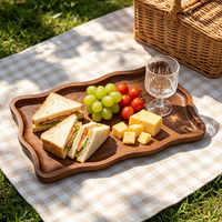 Assiette en bois d'acacia très vendue avec 4 plateaux à dessert à bords ondulés – Solution cadeau pour la cuisine