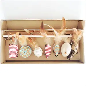 colorful Classic Style Cat Toy Teaser Rabbit Hair Cat Stick with Bell Feather