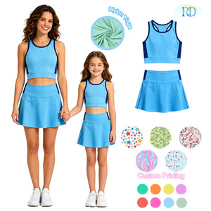 Abbigliamento Sportivo Personalizzato OEM con Logo, Basso MOQ, per Yoga e Tennis, Set Yoga Mamma e Figlia, in Nylon Spandex, Bicolore, 2 Pezzi per Ragazze - Product Image 1