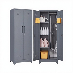 High Quality Modern Foldable Metal Basement Filing <b>Cabinet</b> Cleaning Tool Broom Wheels- <b>Lockable</b> Storage <b>Cabinet</b> - Product Image 3
