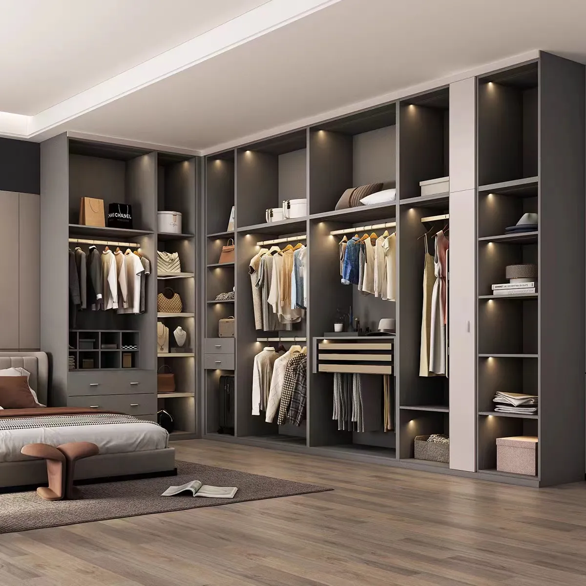 2024 muebles de dormitorio modulares de madera personalizados diseño moderno vestidor armarios