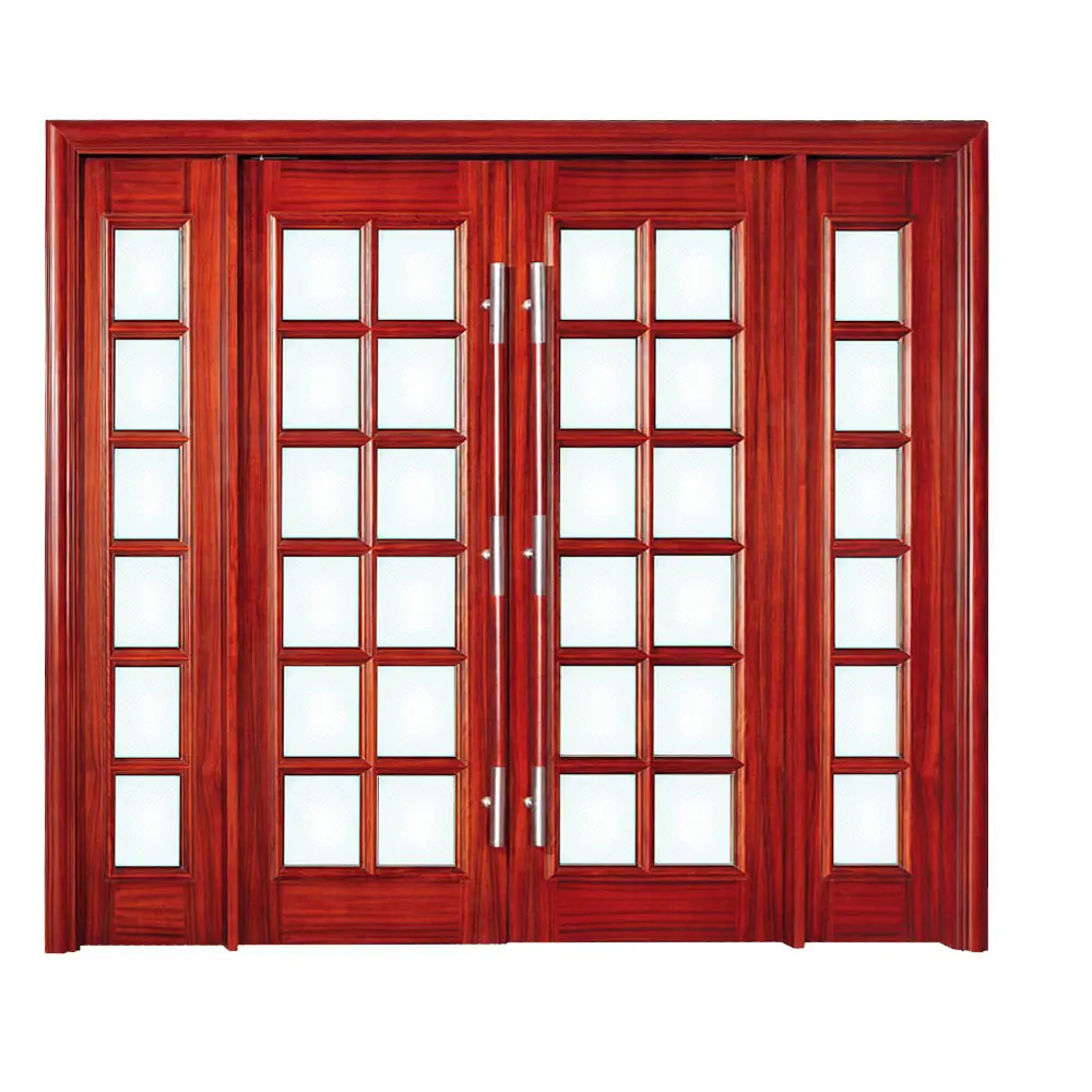 Американский стиль спереди входные деревянные двойной <span class=keywords><strong>двери</strong></span> со стеклом и 2 боковых деревянная дверь для морозильной камеры