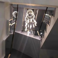 Lampe suspendue en cristal de luxe 220V pour escalier de villa 38cm 3m de longue hauteur 20 lumières lustre de cage d'escalier rotatif minimaliste petit