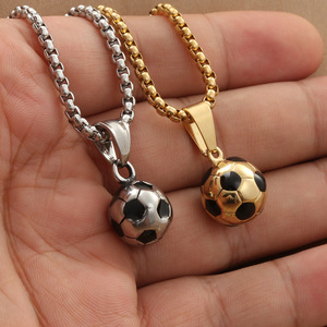 yunnique Stainless Steel Soccer Ball Pendant Geometric Design Polished Men's Necklace Gift Occasion - Product Image 3