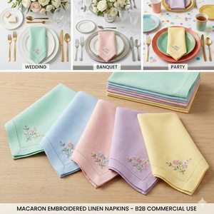 Serviette en coton et lin brodée sur mesure, délavée, avec ourlet festonné et monogramme, 20"x20", vente en gros pour mariage, fête, banquet, événement - Product Image 2