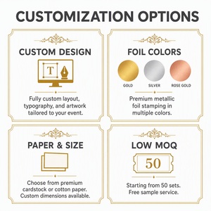 Tarjeta de Entrada para Cena de Gala en Papel Kraft Personalizada, Impresión en Lámina Plateada, Borde Decorativo en Lámina, Logotipo Personalizado, Diseño, Muestra y Prueba Gratuitas - Product Image 6