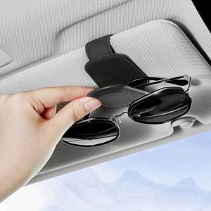 Clip de rangement multifonctionnel en cuir PU pour lunettes de soleil et cartes, pour pare-soleil de camping-car, pliable, à fixation magnétique stable et pratique - Product Image 3