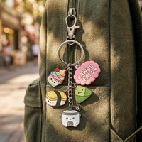 Gantungan Kunci Karet Kawaii Custom Mini Bag Charm Dekoratif Lucu Kartun Donat Sushi Makanan Cetak Silikon Pvc Keychain Charms