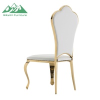 Chaise de salle à manger Wayon en acier inoxydable doré de luxe, dossier en forme d'éventail, capitonnage en cuir blanc
