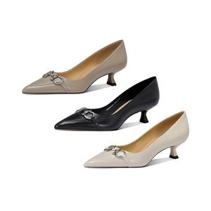 مخصص كعب ارتفاع أنيق السيدات جلد طبيعي وأشار اصبع القدم اللباس مكتب الكعب العالي الأحذية الرسمية - Product Image 1