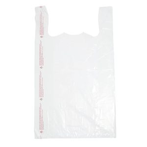 Grands sacs de courses en plastique jetables blancs (boîte de 500) - 18' x 8' x 30' - pour supermarchés et épiceries - Product Image 1