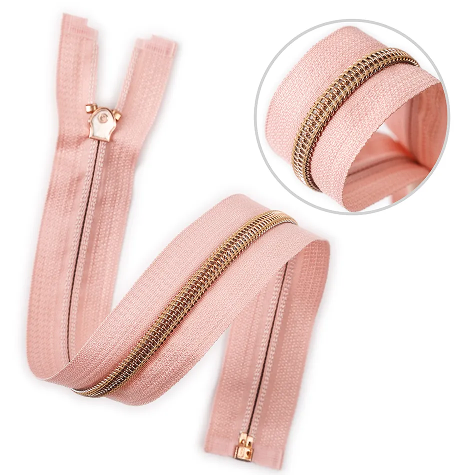 Custom Roze Geschilderde Nylon Rits Katoenen Stof Voor Baby Rompertjes Sweatsuit Kids Crotch Gymtassen 5 Gold Plating Tanden Nylon Rits