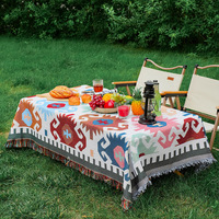 Tapis de pique-nique bohème en coton et lin avec nappe intégrée pour tables d'extérieur et couverture décorative pour stand de rue