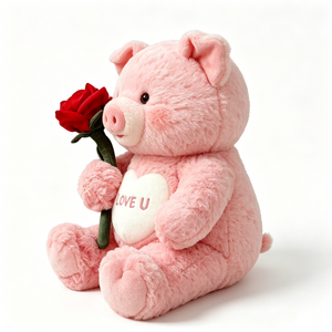 Cerdo de peluche rosa con rosa, cerdo de peluche con corazón 'Love U', juguete de peluche de cerdo de San Valentín, lindo cerdo rosa sosteniendo una rosa roja. - Product Image 3