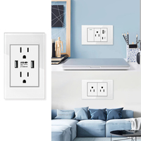 Interrupteur mural américain avec chargeur rapide USB Type-C, prise murale américaine/mexicaine en verre trempé blanc, panneau d'interrupteur lumineux 110-240V