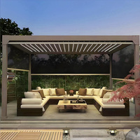 Pérgola Bioclimática Motorizada de Aluminio con Luces LED, Techo de Láminas, Puertas Corredizas de Vidrio para Terraza o Jardín, Tamaños Personalizados