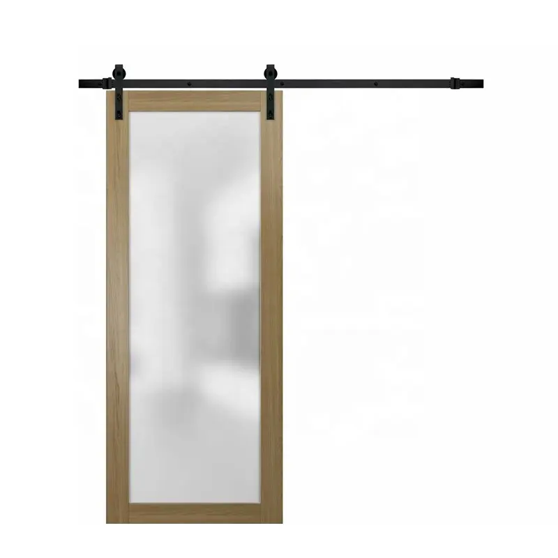 Hot Sale American Design Interior Wooden Glass Sliding Barn Door