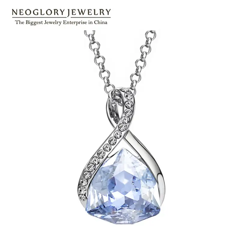 Neoglory Jewelry Triangle Blue Austria Crystal Pendant for Women Silver Color Charm Necklace Mother's Day Gift New Hot