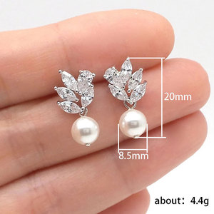 Orecchini pendenti a forma di foglia con aspetto di perla per donna, semplici ed eleganti, con pietre scintillanti, gioielli pendenti per le orecchie - Product Image 5