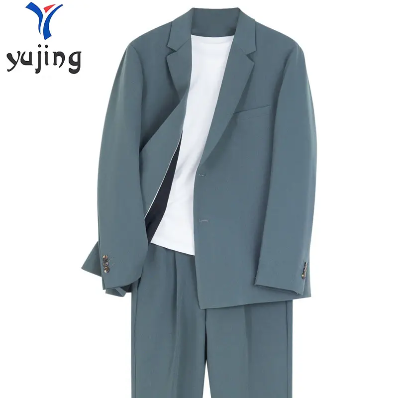 (Blazer+Pants) New Arrival Regular Fit 2 Piece New Fashion Korean Style Pants Suit For Men Simple Light Luxury Casual Men's Suit