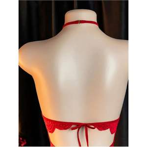 Body en dentelle personnalisé pour femme, col en V profond, dos nu, sexy, extensible, une pièce, lingerie découpée, babydoll à volants - Product Image 2