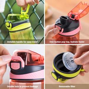 Bouteille d'eau de sport en gros, double verrouillage, anti-fuite, avec filtre amovible, ouverture à bouton unique, portable, pour voyage et activités de plein air - Product Image 5