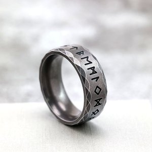yunnique Retro Stainless Steel Men's <b>Ring</b> With Runes Geometric Design Gift Jewelry - Product Image 2