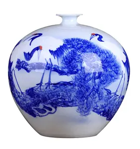 जिंगडेज़ेन गृह सजावट चीनी मिट्टी के बरतन अनुकूलित फूलदान कस्टम हाथ से चित्रित चीनी शास्त्रीय नीले और सफेद चीनी मिट्टी के बरतन एफ